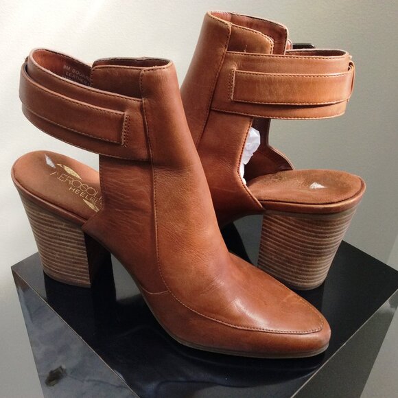AEROSOLES HEELREST Soft Leather Boots Shoes Slingback Block Heel Size 8 - Picture 4 of 8